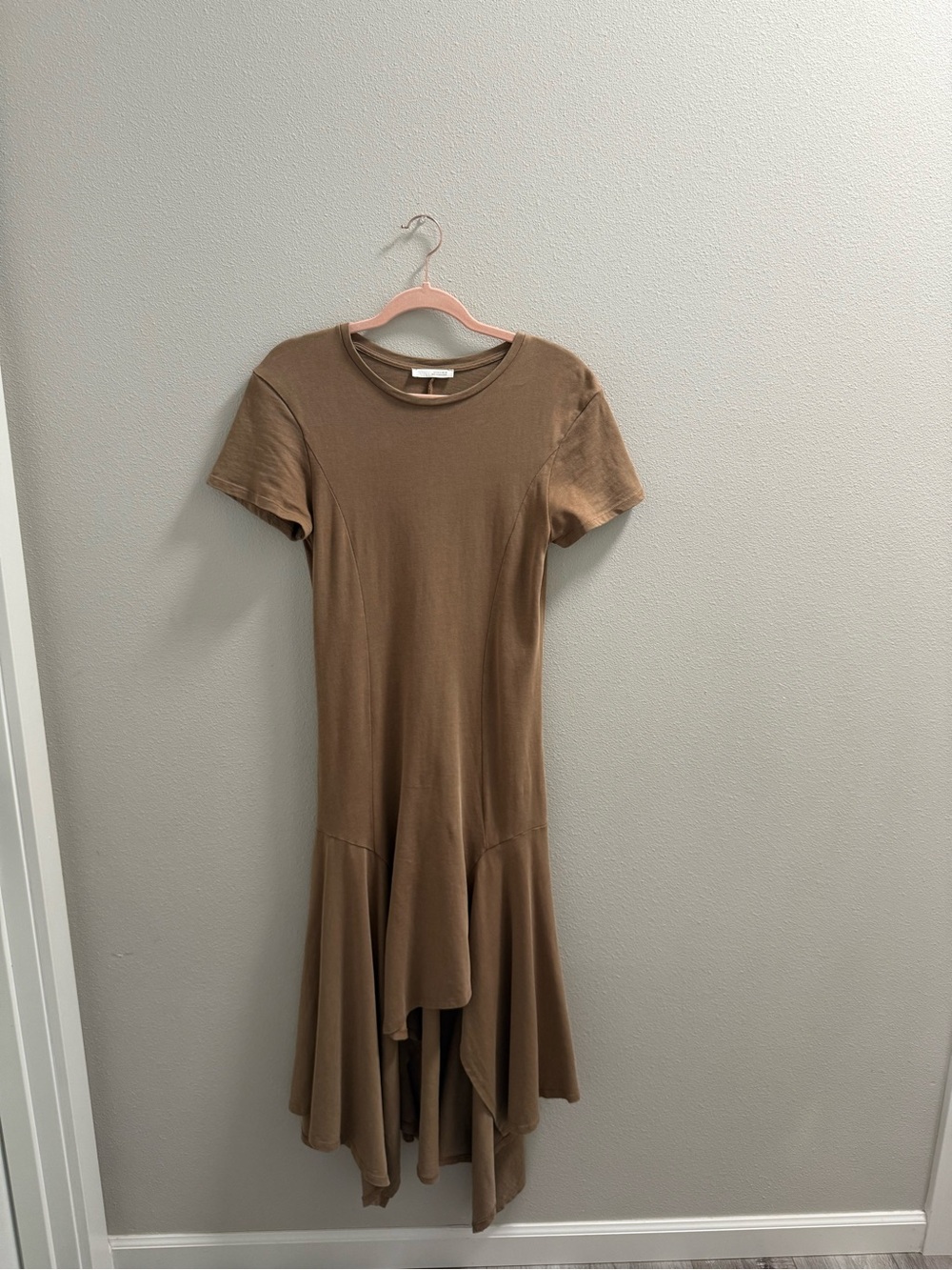 Zara Olive-Brown High-Low Short Sleeve Dress